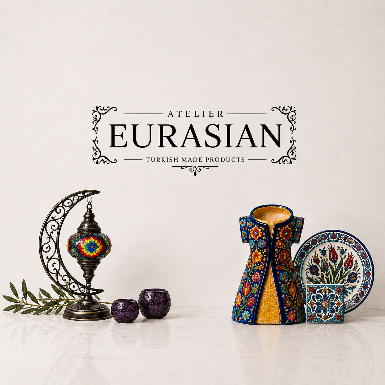 Atelier Eurasian mosaic lighting and hand-painted Turkish ceramics