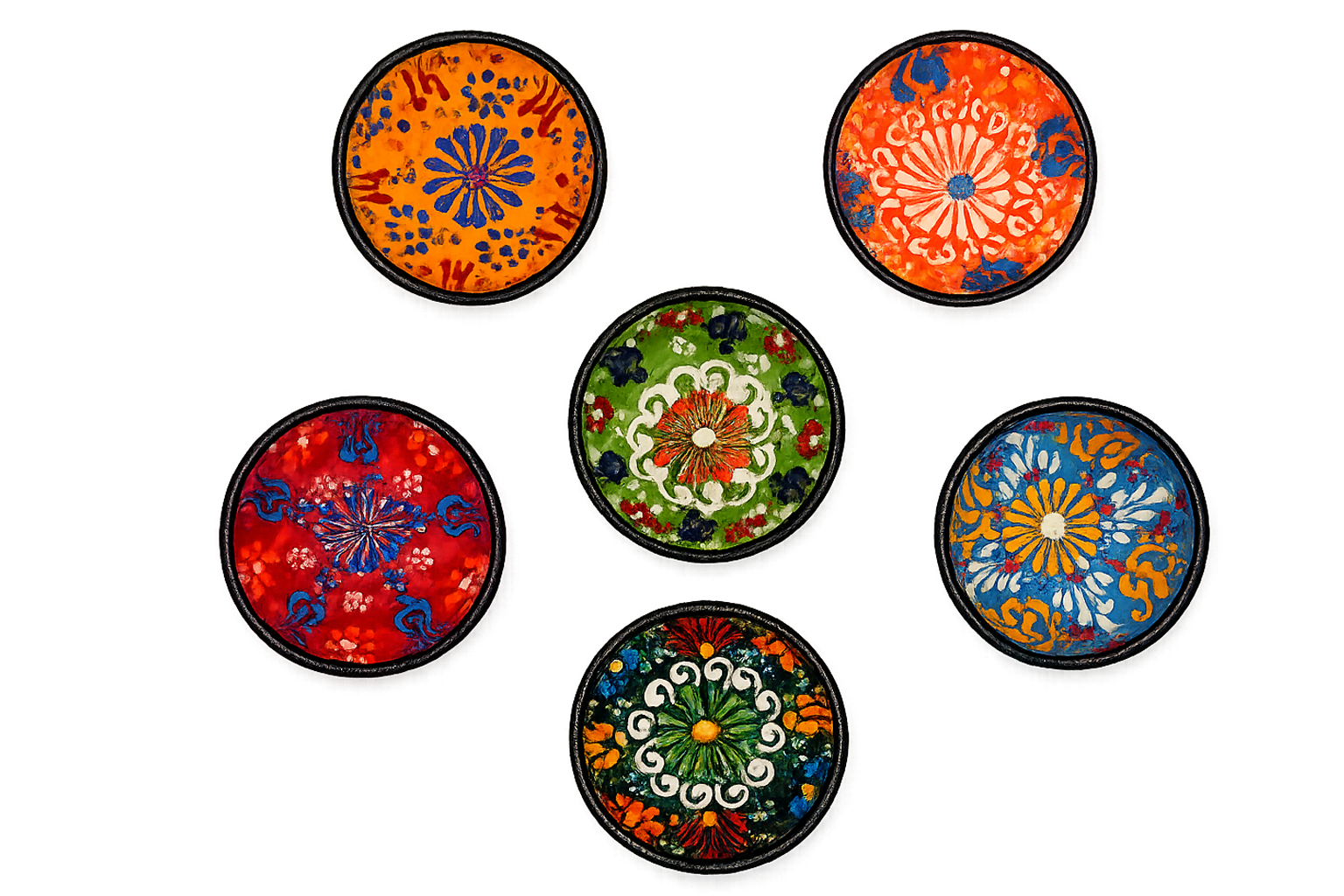 Six hand-painted ceramic bowls