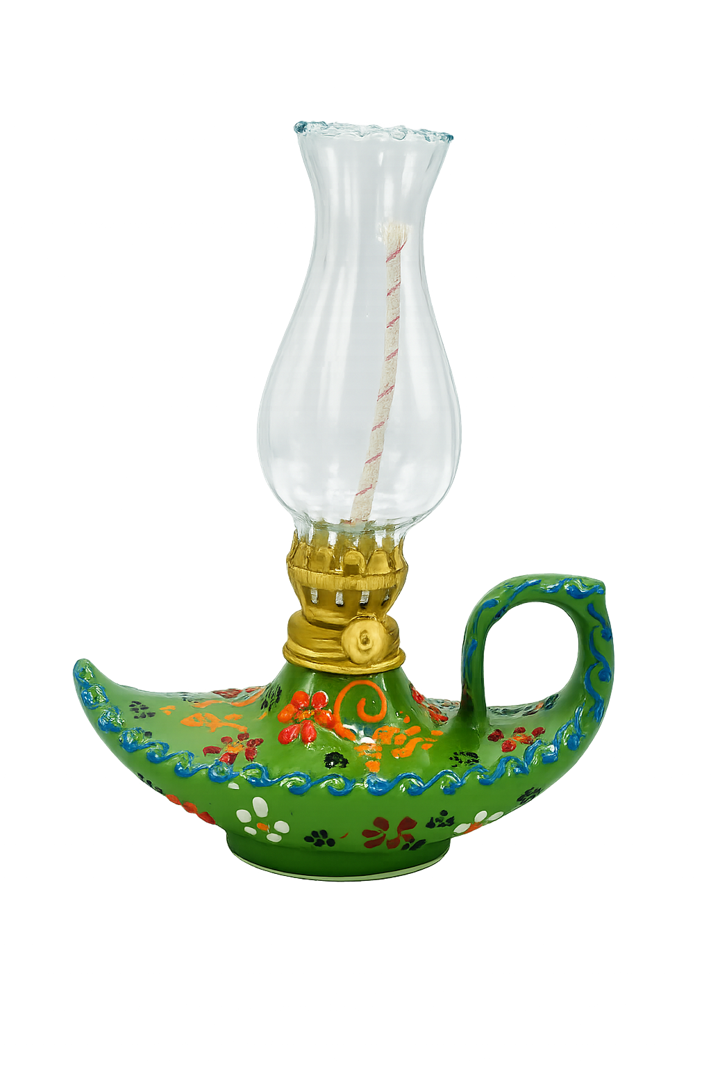 Green hand-painted ceramic oil lamp