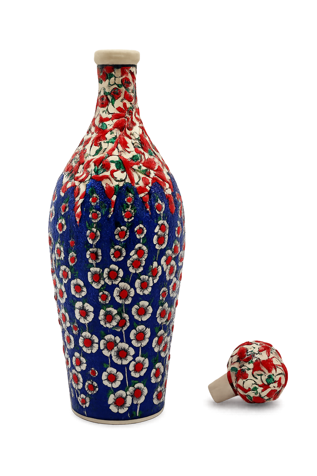 Tall hand-painted floral ceramic vase