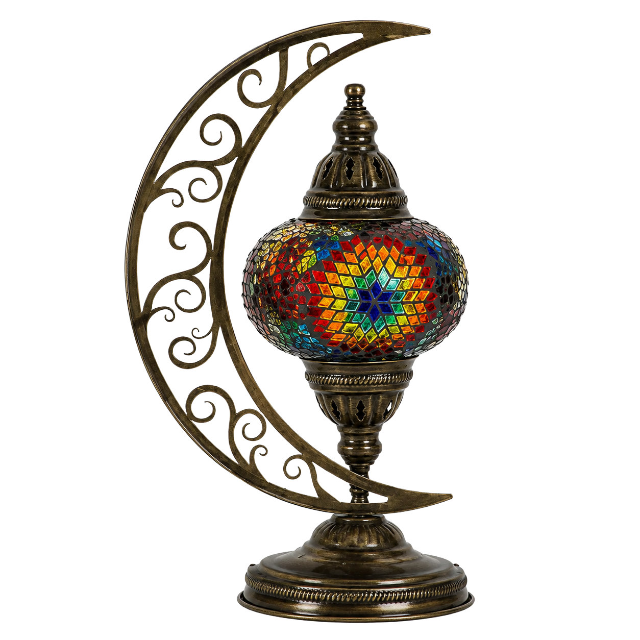 Crescent-shaped mosaic table lamp
