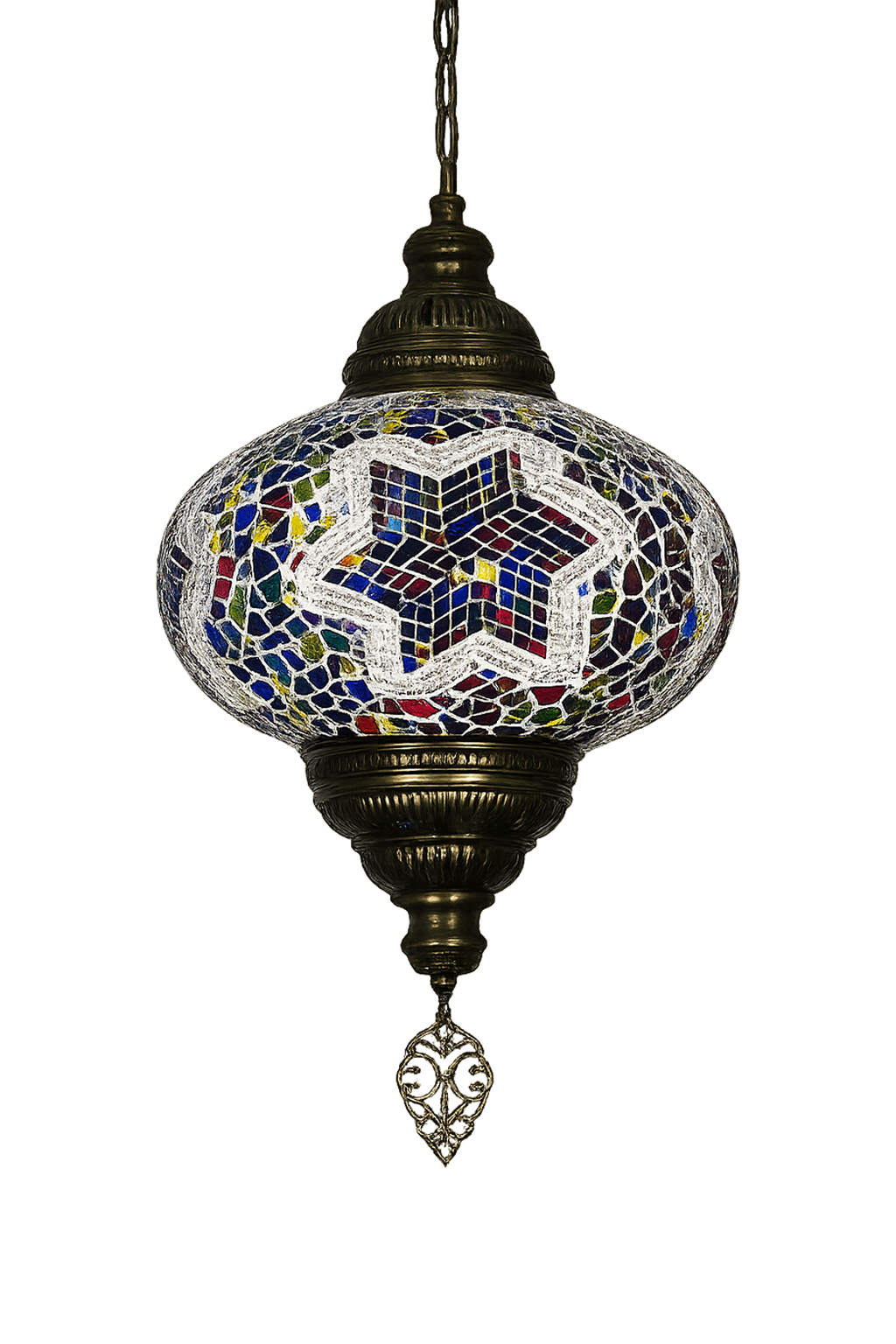 Star patterned hanging mosaic lamp