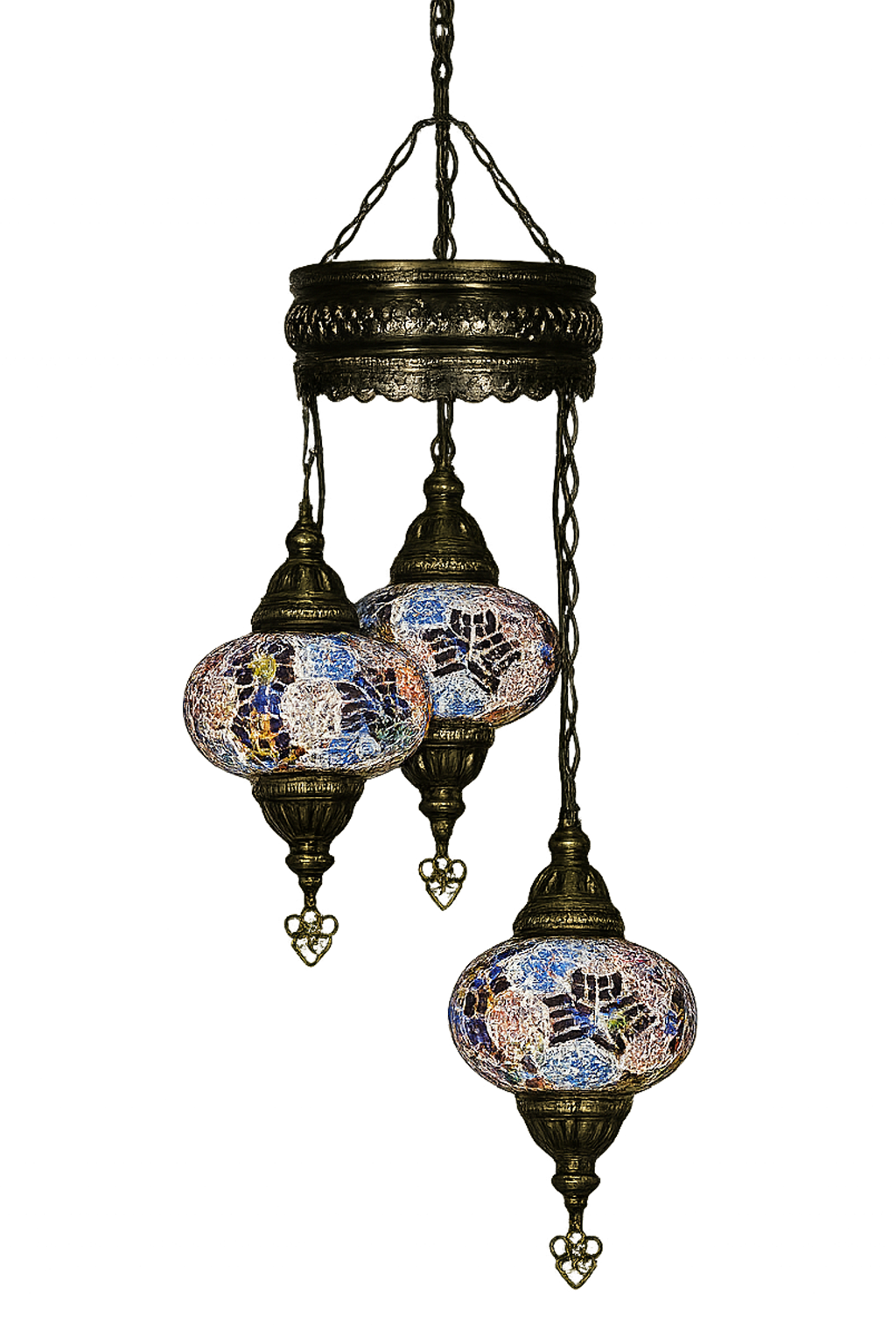 Three-light hanging mosaic fixture